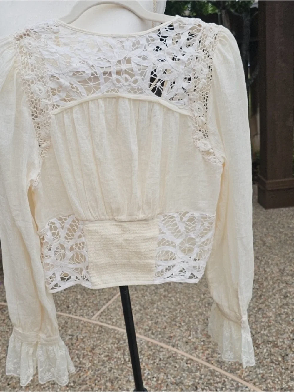Free People Sorelle Crochet Lace Boho Crop Blouse Top Ivory Cream Medium